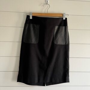 Elegant Black Skirt with Leather Pockets